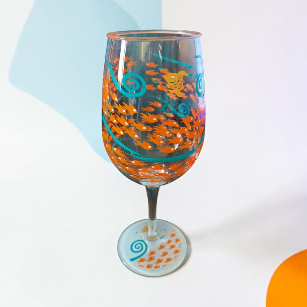 Lolita Fish Out of Water Decorated Wine Glass Clear Orange Blue acrylic